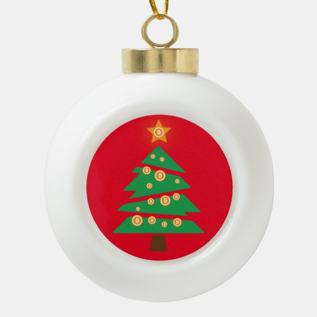 Bitcoin Bitmas Tree Ceramic Ball Christmas Ornamen Ornament (Front)