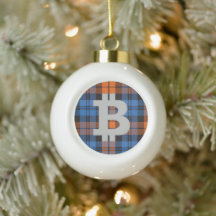 Bitcoin Blue Plaid Snowflake Pewter Christmas Orna