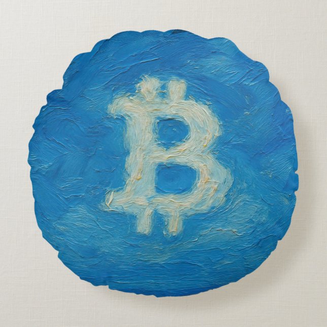 Bitcoin Blue Sky (Oil, Style: 2) Round Pillow (Front)