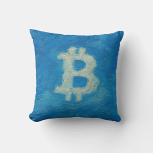 Bitcoin Blue Sky (Oil, Style: 2) Throw Pillow