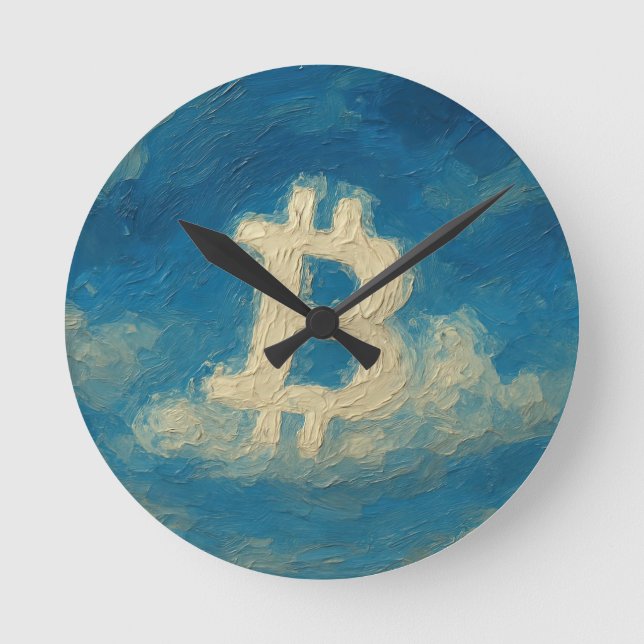 Bitcoin Blue Sky (Oil, Style: 3) Round Clock (Front)