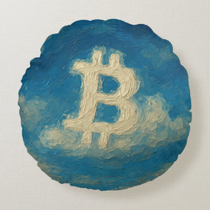 Bitcoin Blue Sky (Oil, Style: 3) Round Pillow