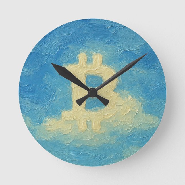 Bitcoin Blue Sky (Oil, Style: 4) Round Clock (Front)