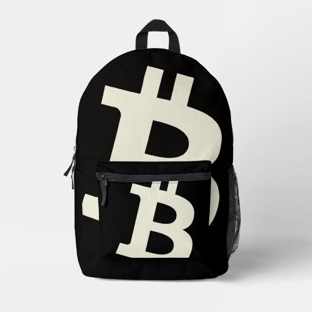Bitcoin Bold Black Printed Backpack (Front)