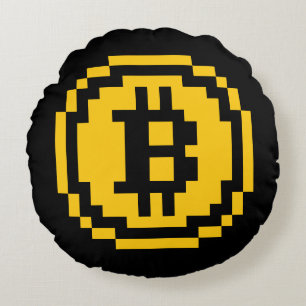Bitcoin BTC 8-Bit Logo   Round Throw Pillow