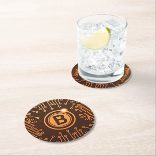 Bitcoin BTC Cryptocurrency Blockchain Round Paper Coaster
