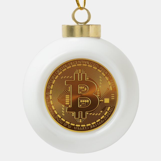 Bitcoin Ceramic Ball Christmas Ornament (Front)