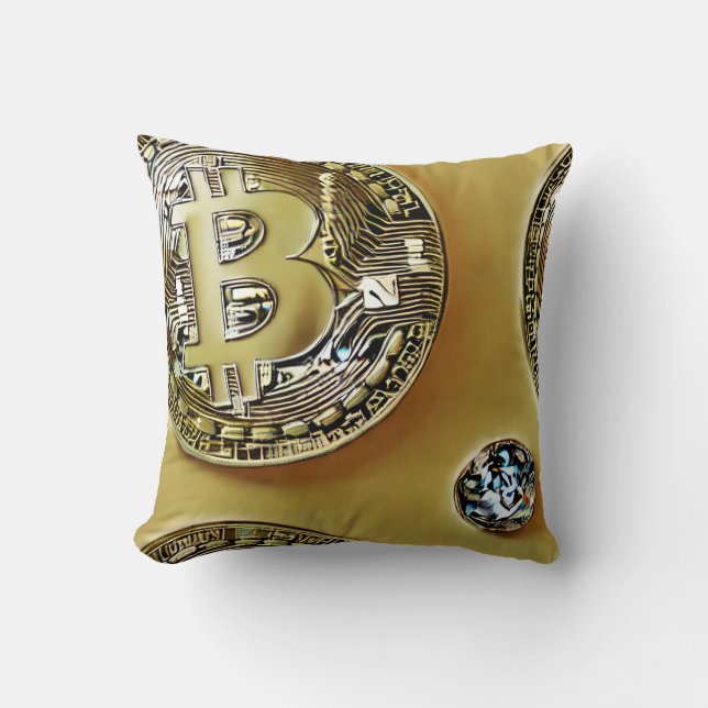 Bitcoin Coins Throw Pillow (Front)