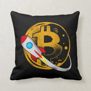 Bitcoin Crypto Bitcoin Rocket Moon Rocket Moon Throw Pillow