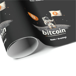 Bitcoin Crypto Moon Astronaut Design BTC Wrapping Paper