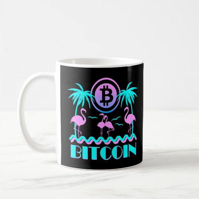 Bitcoin Crypto Retro 80s Flamingo  Coffee Mug (Left)