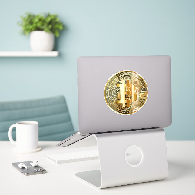 Bitcoin cryptocurrency (Laptop On Desk)