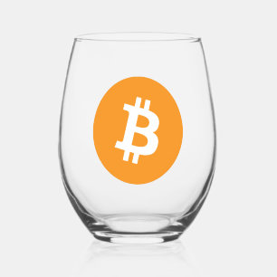 Bitcoin Cryptocurrency Logo Stemless Wine Glass