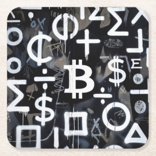 Bitcoin Currency Street Art (Black Painting No. 2) Square Paper Coaster