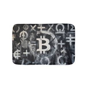 Bitcoin Currency Street Art (Black Painting No. 4) Bath Mat