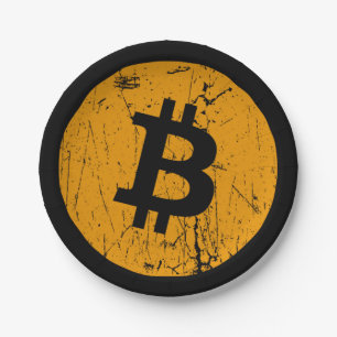 bitcoin digital currency money coin blockchain fin paper plate