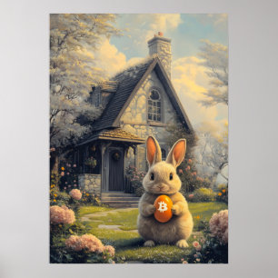 Bitcoin Easter Bunny Rabbit Hole Painting Poster