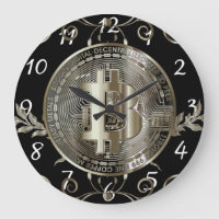 Bitcoin Gold Coin Black Money Design Round Horloge