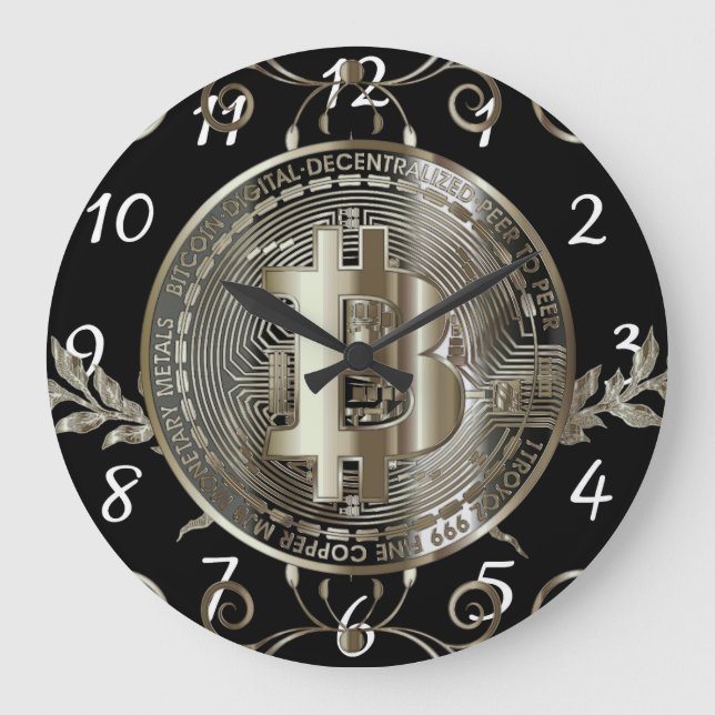 Bitcoin Gold Coin Black Money Design Round Horloge (Recto)