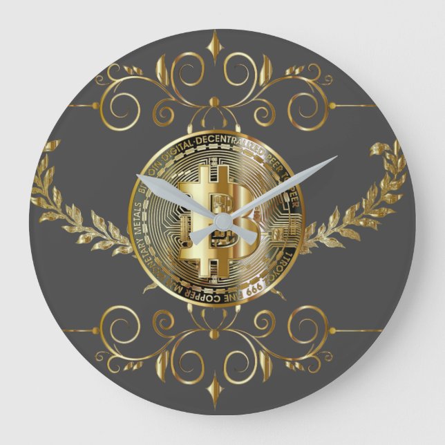 Bitcoin Gold Coin Brown Large Clock (Front)