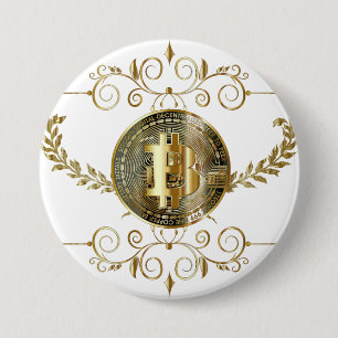 Bitcoin Gold Coin White Digital Money 3 Inch Round Button