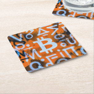 "Bitcoin Graffiti" (Style #1) Street Art Square Paper Coaster