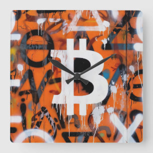 "Bitcoin Graffiti" (Style #2) Street Art Square Wall Clock