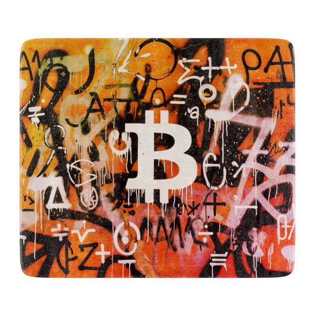 "Bitcoin Graffiti" (Style #3) Street Art Cutting Board (Front)