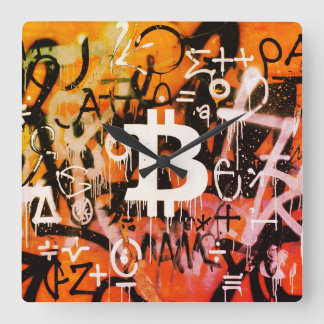 "Bitcoin Graffiti" (Style #3) Street Art Square Wall Clock