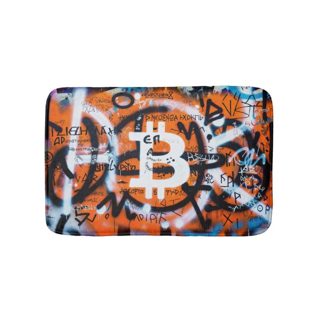 "Bitcoin Graffiti" (Style #4) Street Art Bath Mat (Front)