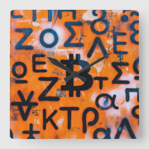 "Bitcoin Graffiti" (Style #5) Street Art Square Wall Clock