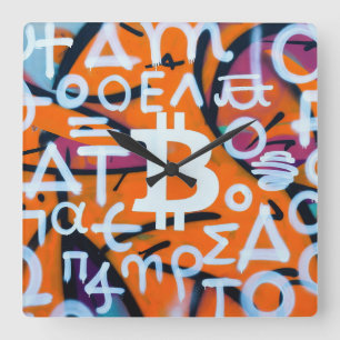 "Bitcoin Graffiti" (Style #8) Street Art Square Wall Clock