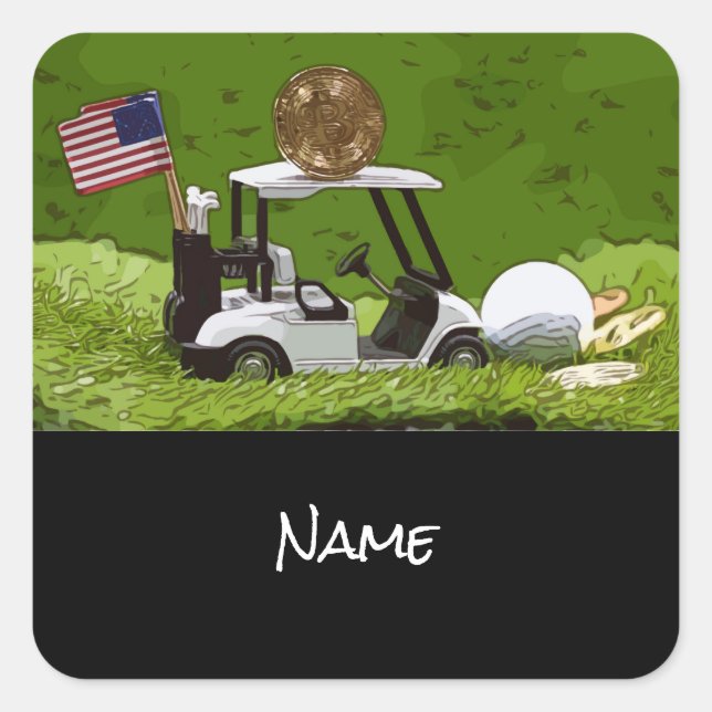 Bitcoin is on golf cart with Flag of America  Square Sticker (Front)