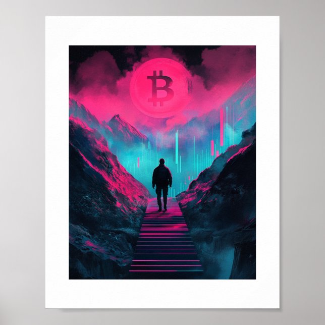 Bitcoin Journey Neon Wall Art Print (Front)