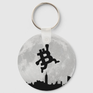 Bitcoin jumps to the Moon grey Keychain