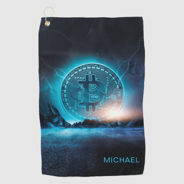 Bitcoin Landing Crypto BTC Personalized Name Golf Towel (Front)