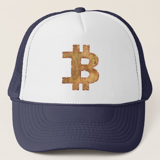 bitcoin letter b vintage cryptocurrency gift trucker hat (Front)