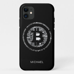 Bitcoin Logo Circuit Board Black Personalized Name iPhone 11 Case