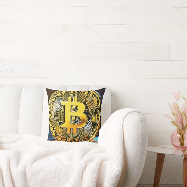 "Bitcoin Logo Embroidered Throw Pillow - Cryptocu (Couch)