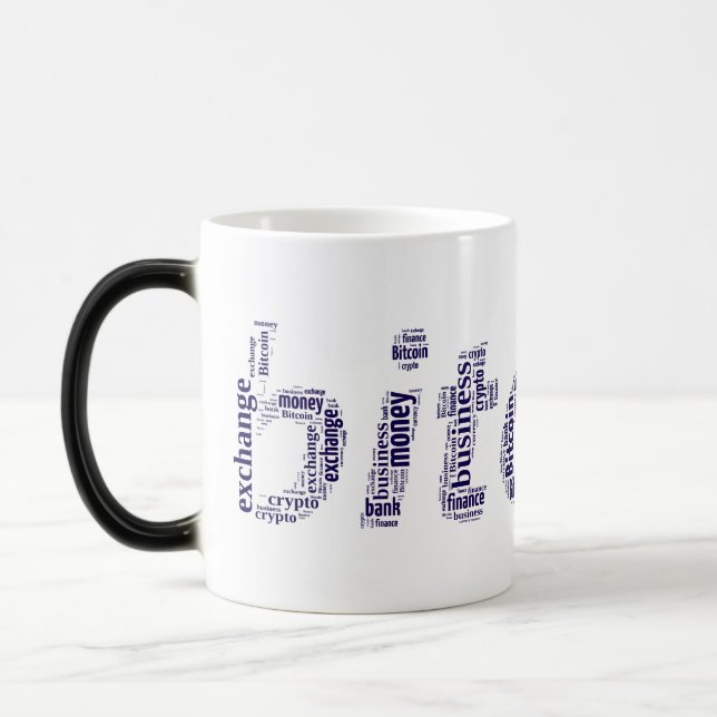 Bitcoin logo wordart graphics magic mug (Left)