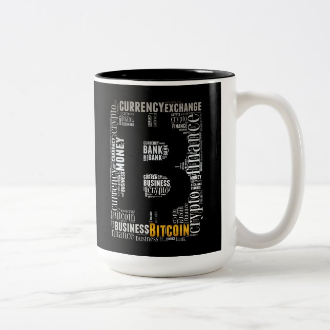 Bitcoin logo wordart graphics Two-Tone coffee mug (Right)