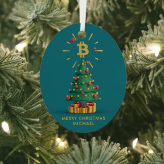 Bitcoin Merry Christmas Cryptocurrency Custom Name Metal Ornament