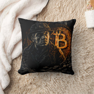 Bitcoin miner cryptocurrency mining design throw pillow