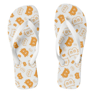 Bitcoin Modern Orange White Cryptocurrency Pattern Flip Flops