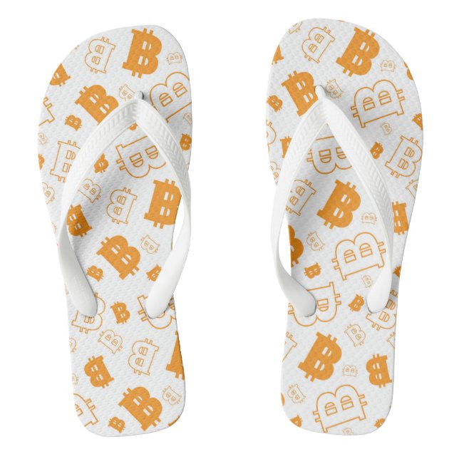 Bitcoin Modern Orange White Cryptocurrency Pattern Flip Flops (Footbed)