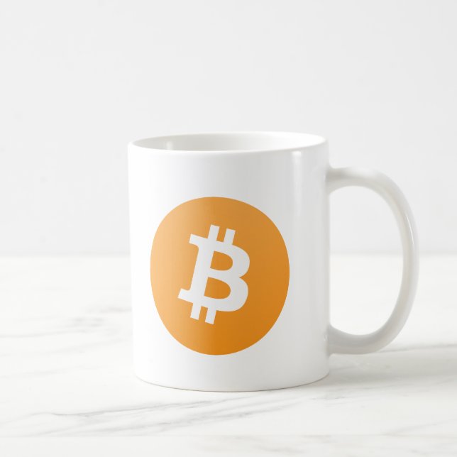 Bitcoin original orange and white logo with text coffee mug (Right)
