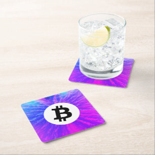 Bitcoin Purple Frequency Square Paper Coaster