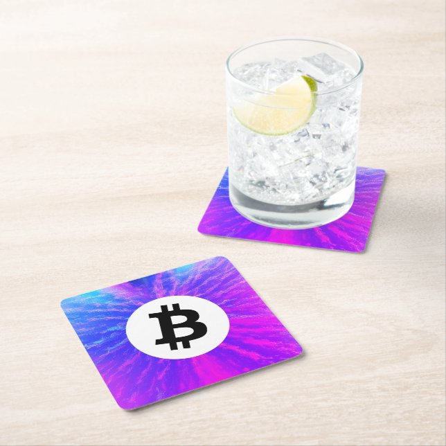 Bitcoin Purple Frequency Square Paper Coaster (Insitu)