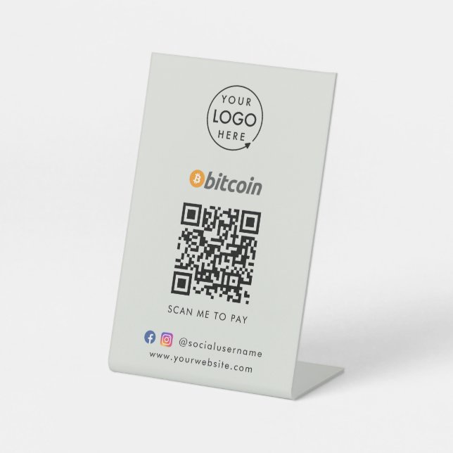 Bitcoin QR Code Payment | Scan Me Grey Business Pedestal Sign (Front)