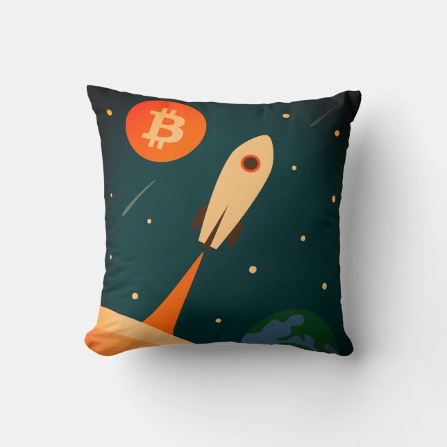 Bitcoin Rocket Throw Pillow (Front)